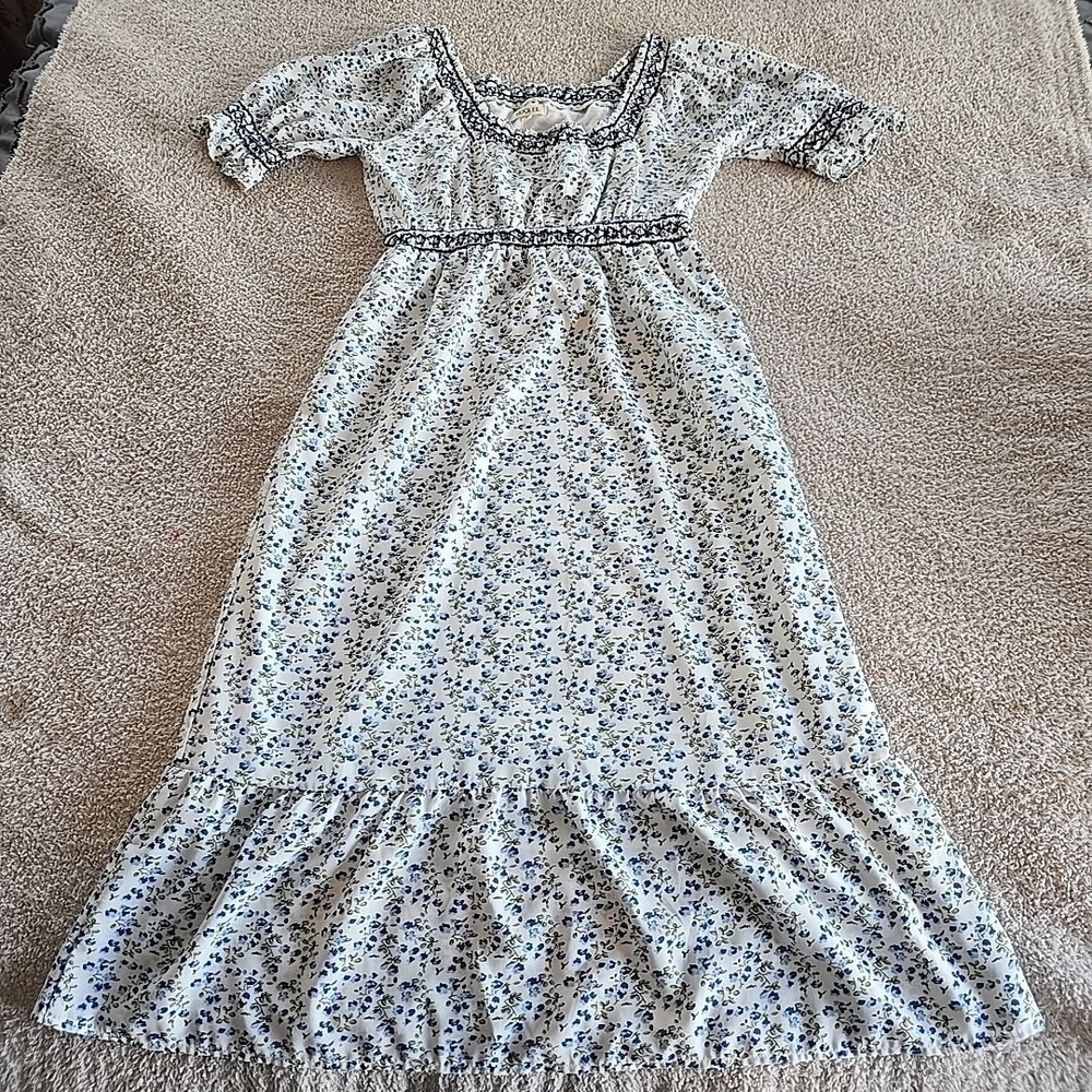 Roolee Women's Long Floral Dress Blue/white Cottagecore Peasant Fairy Sz M - Picture 11 of 16